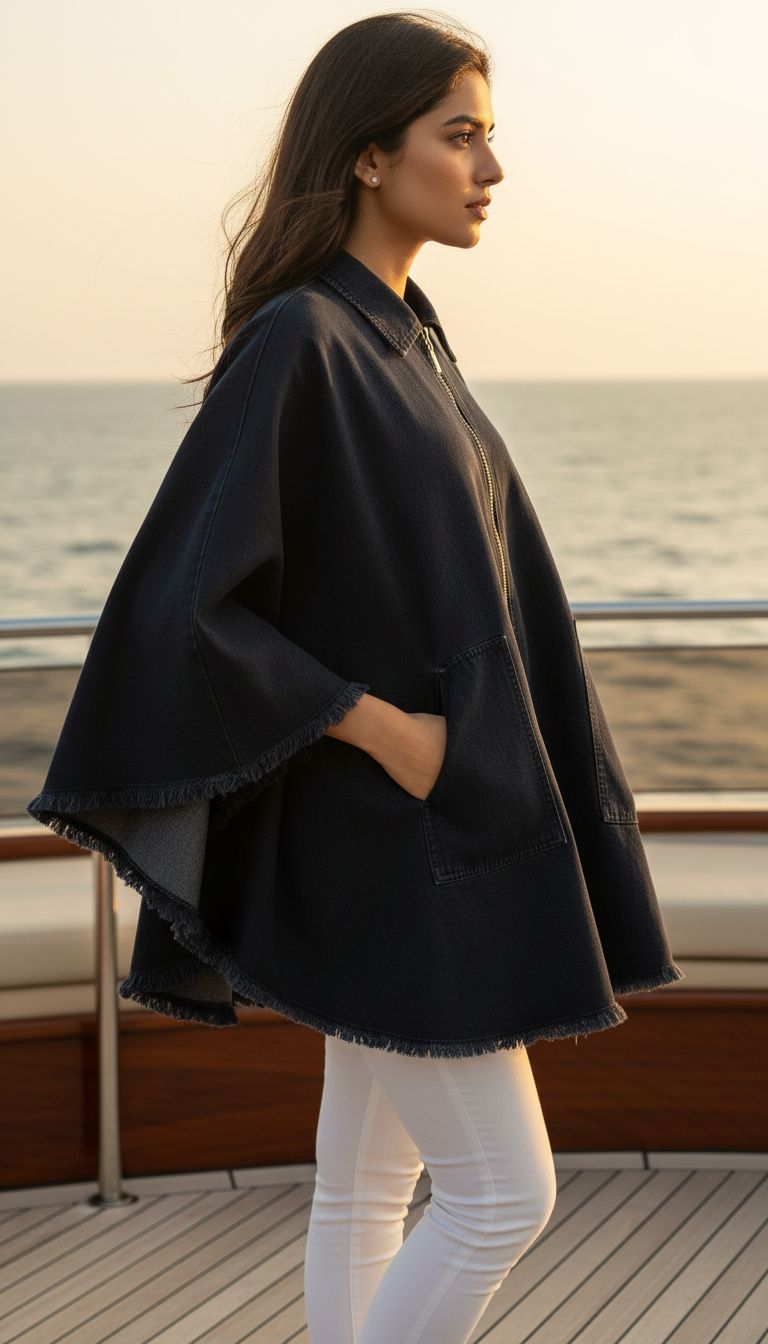 Women's Denim Poncho in Black