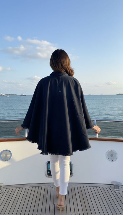 Women's Denim Poncho in Black