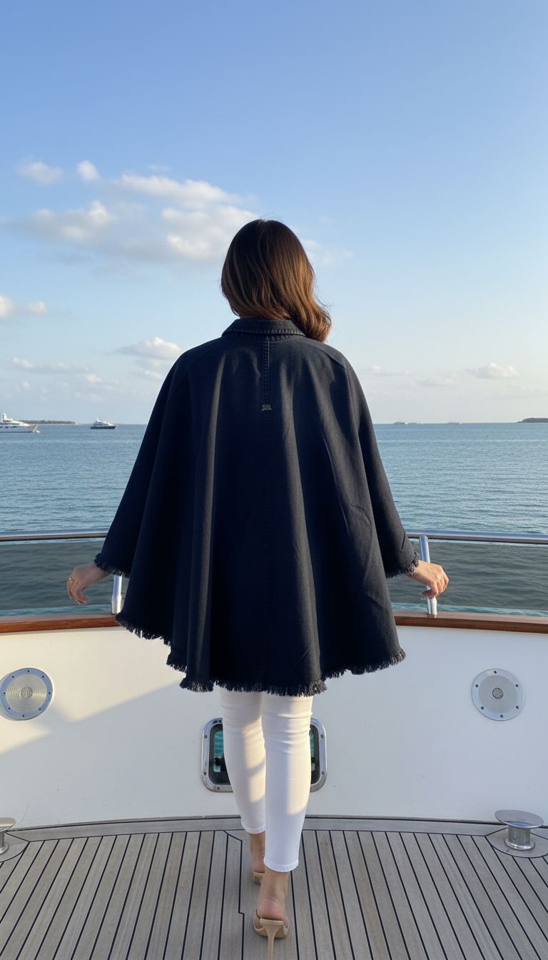 Women's Denim Poncho in Black
