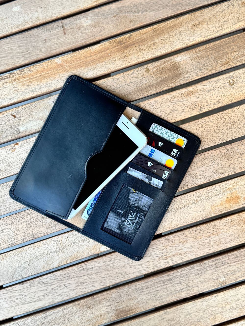 Black Long Wallet with Spacious Design and can be used as a Phone Holder by 1947 Clothing