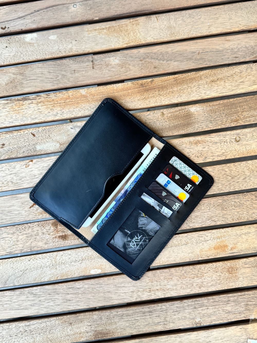 Black Long Wallet with Spacious Design and can be used as a Phone Holder by 1947 Clothing
