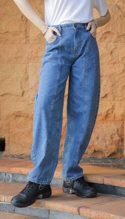 Women's Denim Jeans in Blue with a Center Seam Design