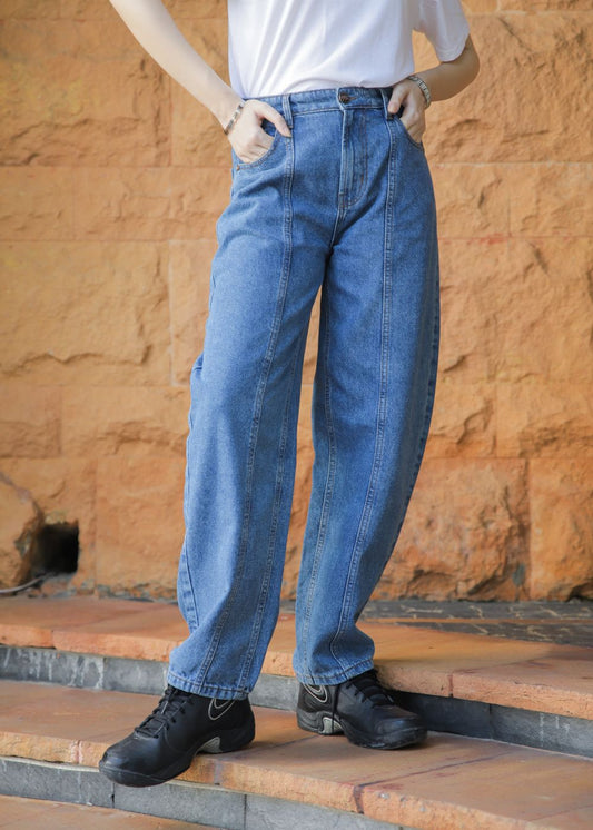 Women's Denim Jeans in Blue with a Center Seam Design