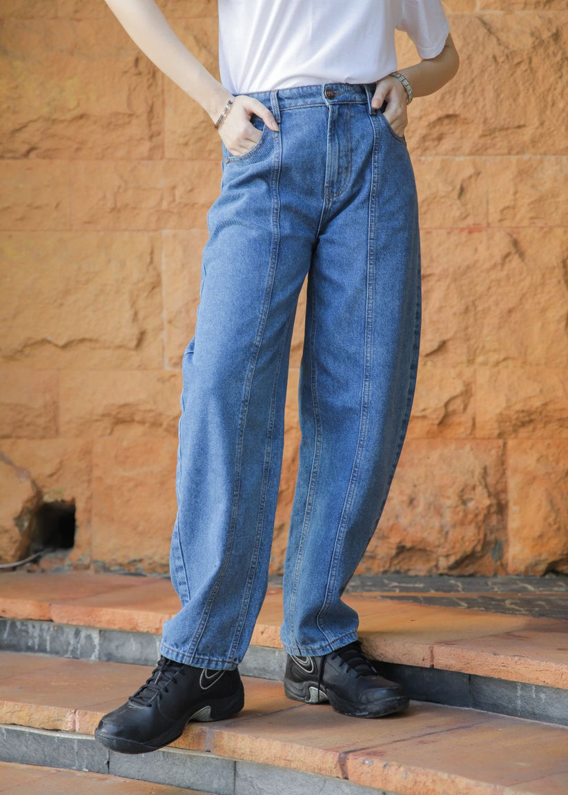 Women's Denim Jeans in Blue with a Center Seam Design