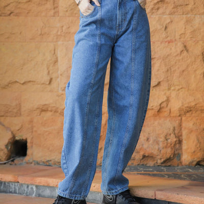 Women's Denim Jeans in Blue with a Center Seam Design