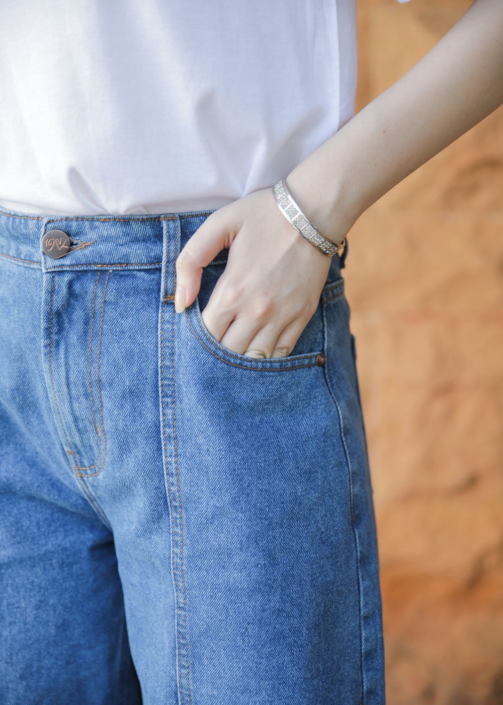 Women's Denim Jeans in Blue with a Center Seam Design