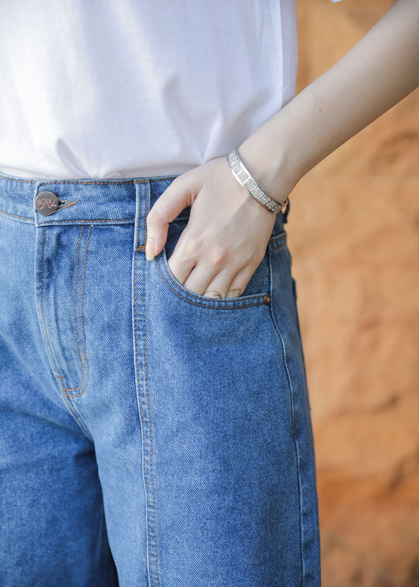 Women's Denim Jeans in Blue with a Center Seam Design