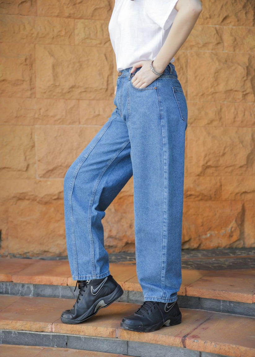 Women's Denim Jeans in Blue with a Center Seam Design