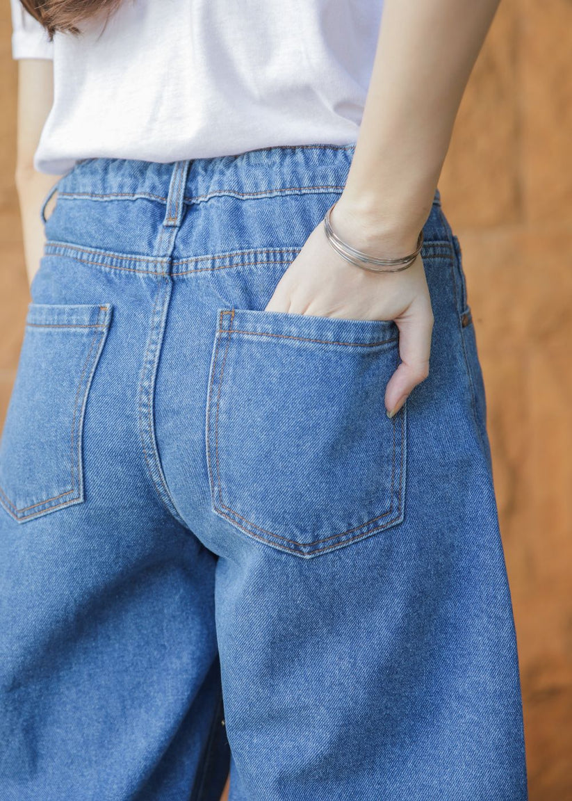 Women's Denim Jeans in Blue with a Center Seam Design