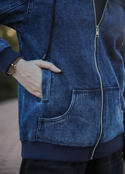 Women's Denim Hoodie in Blue with Zipper