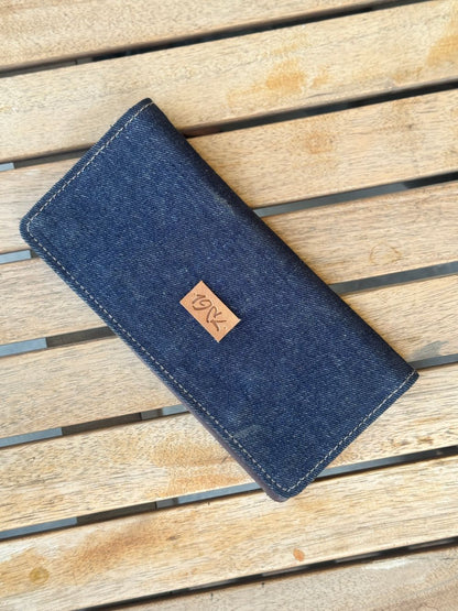 Blue Long Denim Cardholder with spacious design by 1947 Clothing