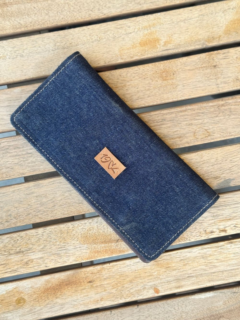 Blue Long Denim Cardholder with spacious design by 1947 Clothing