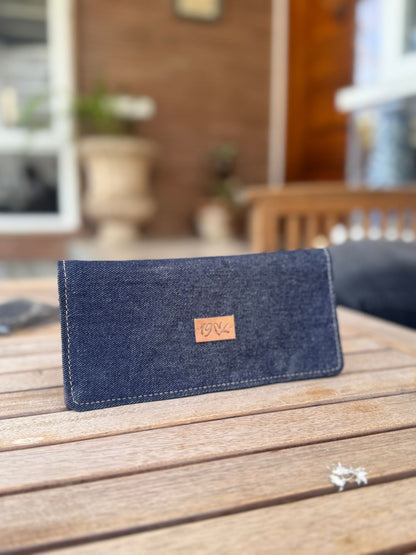 Blue Long Denim Cardholder with spacious design by 1947 Clothing