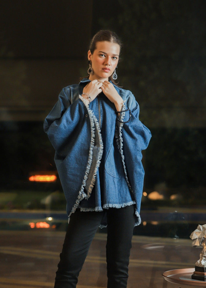 Women's Denim Poncho in Blue