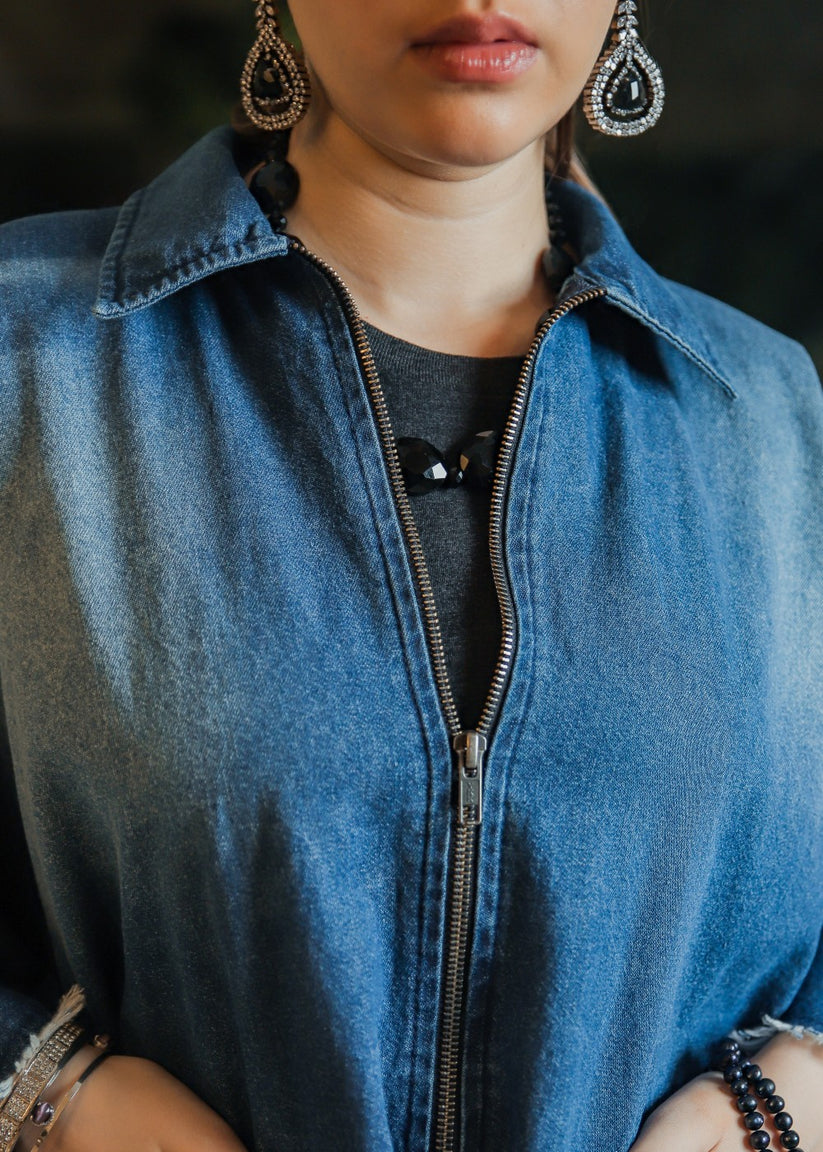 Women's Denim Poncho in Blue
