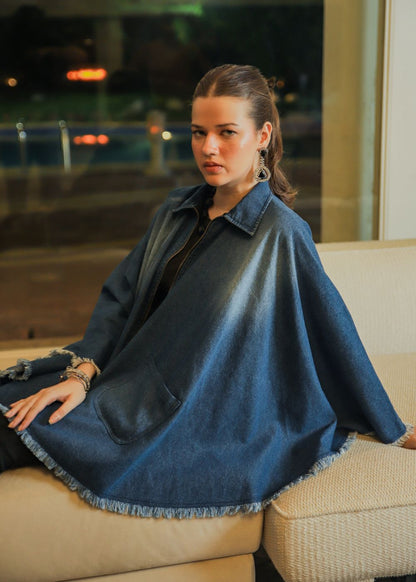 Women's Denim Poncho in Blue