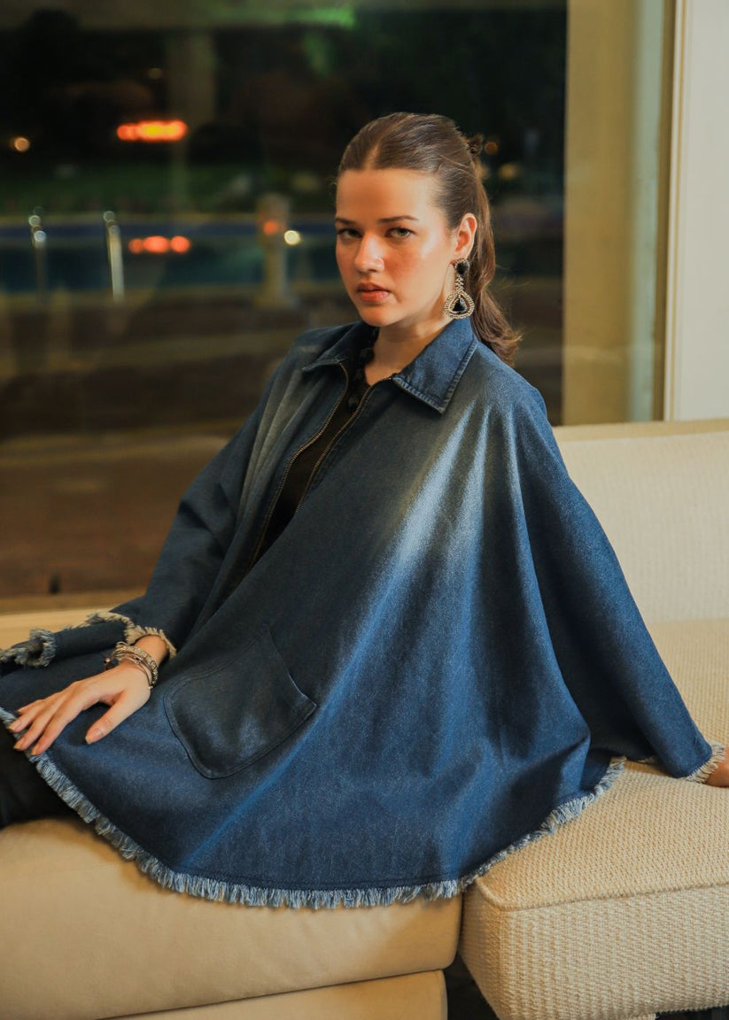 Women's Denim Poncho in Blue