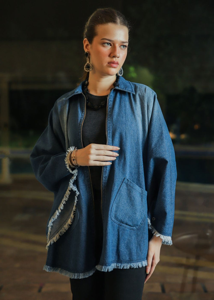 Women's Denim Poncho in Blue