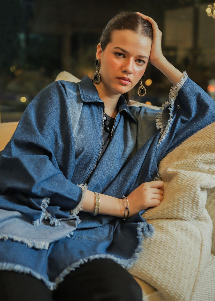 Women's Denim Poncho in Blue