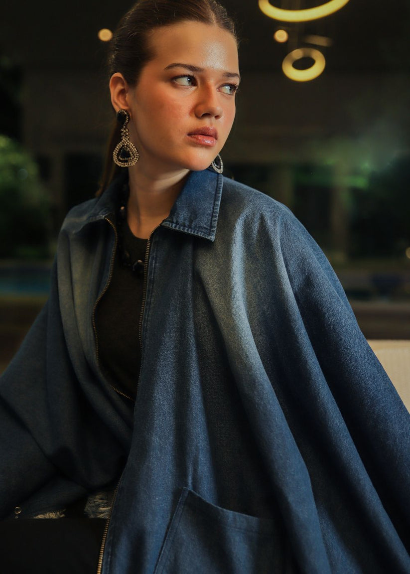 Women's Denim Poncho in Blue