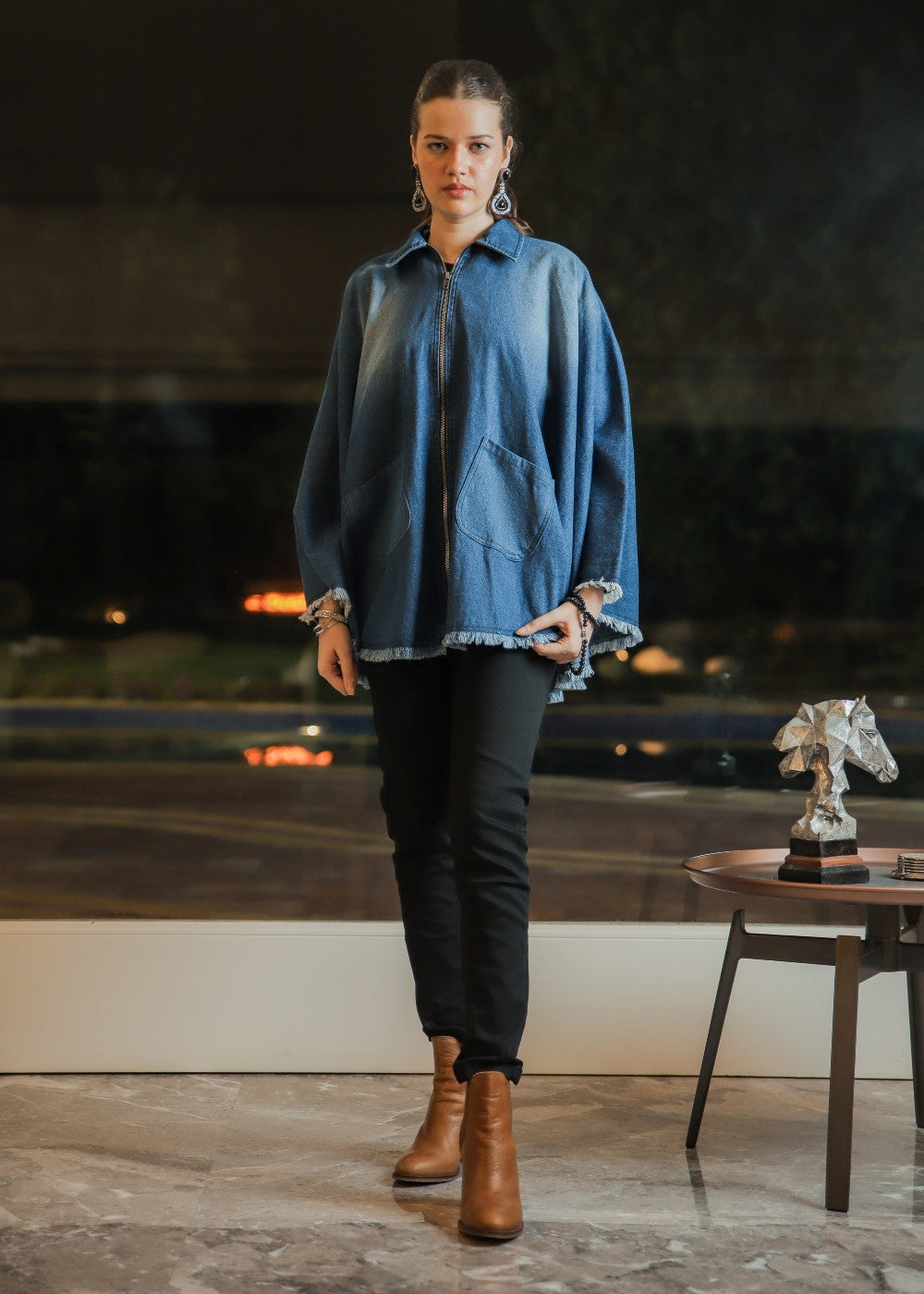 Women's Denim Poncho in Blue