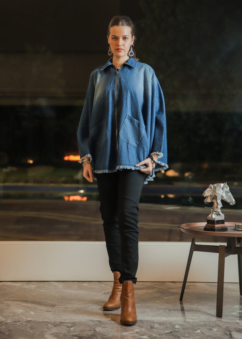 Women's Denim Poncho in Blue