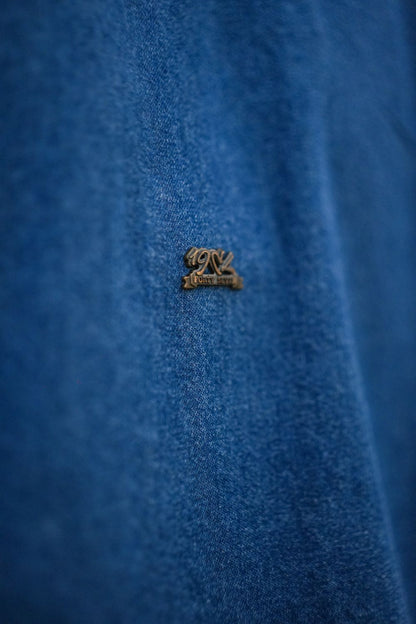 Women's Lapel Long Coat in Blue Crafted from High Quality Denim