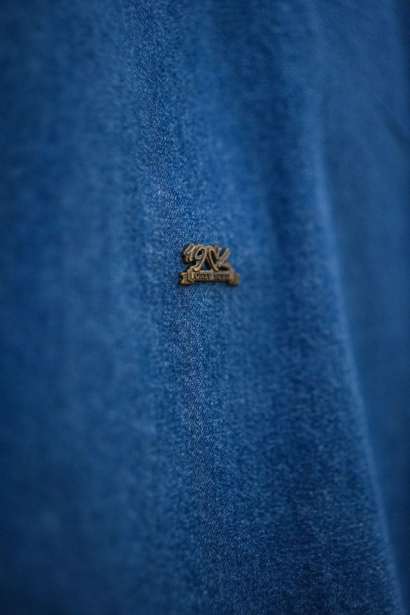 Women's Lapel Long Coat in Blue Crafted from High Quality Denim
