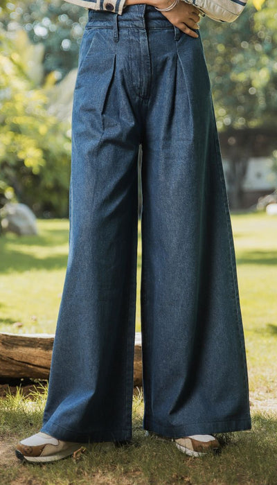 Women's Palazzo Pants in Blue Featuring a Relaxed Loose Fit Style
