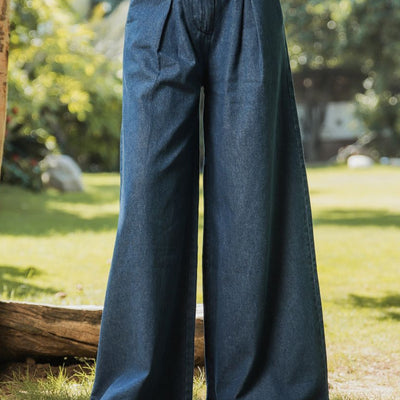 Women's Palazzo Pants in Blue Featuring a Relaxed Loose Fit Style