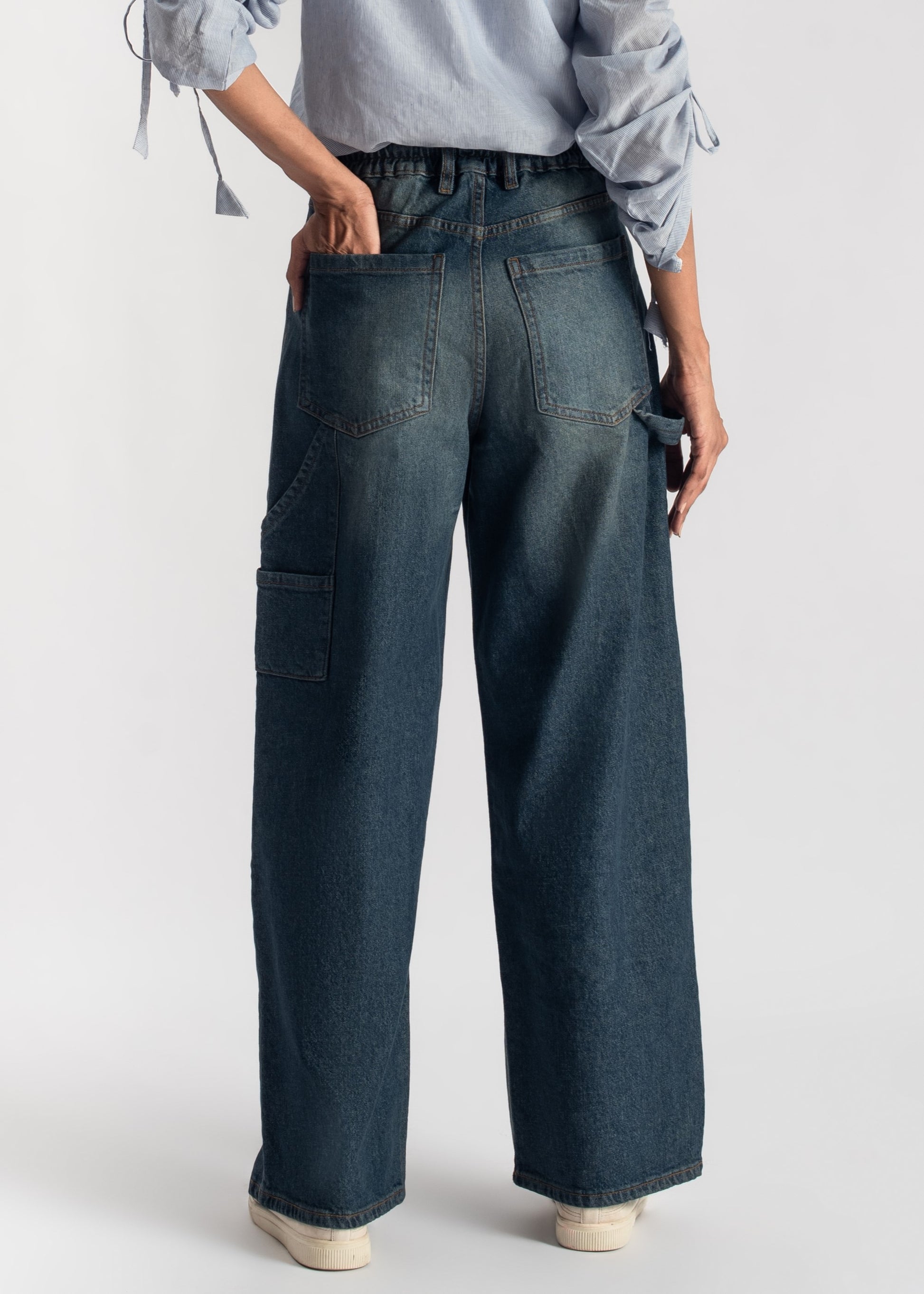 women's skater jeans in blue with a subtle green tint