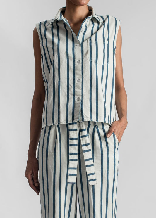 Women's Summer Coord Set with Blue and White Stripes