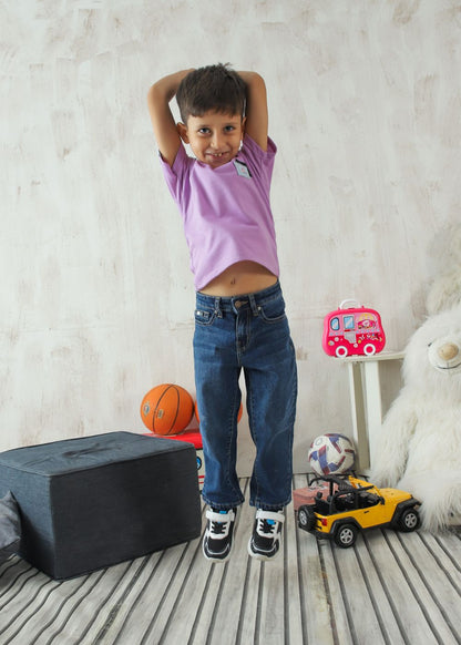 Boy's slim fit blue jeans with faded wash finish