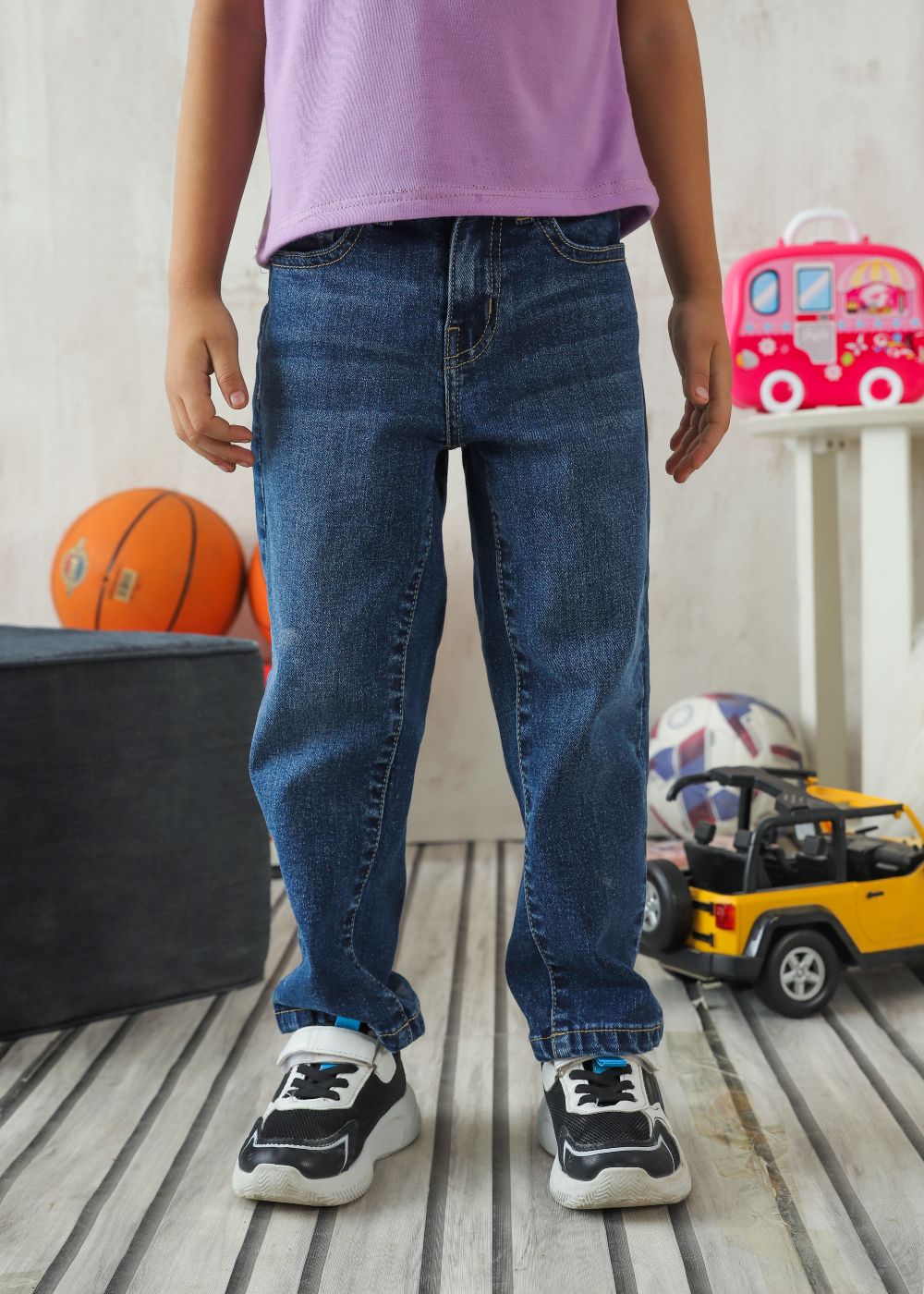 Boy's slim fit blue jeans with faded wash finish