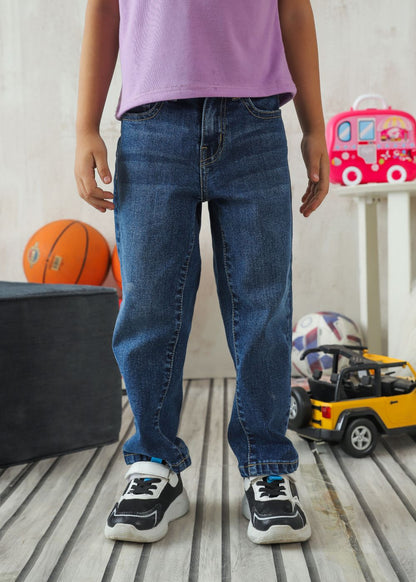 Boy's slim fit blue jeans with faded wash finish