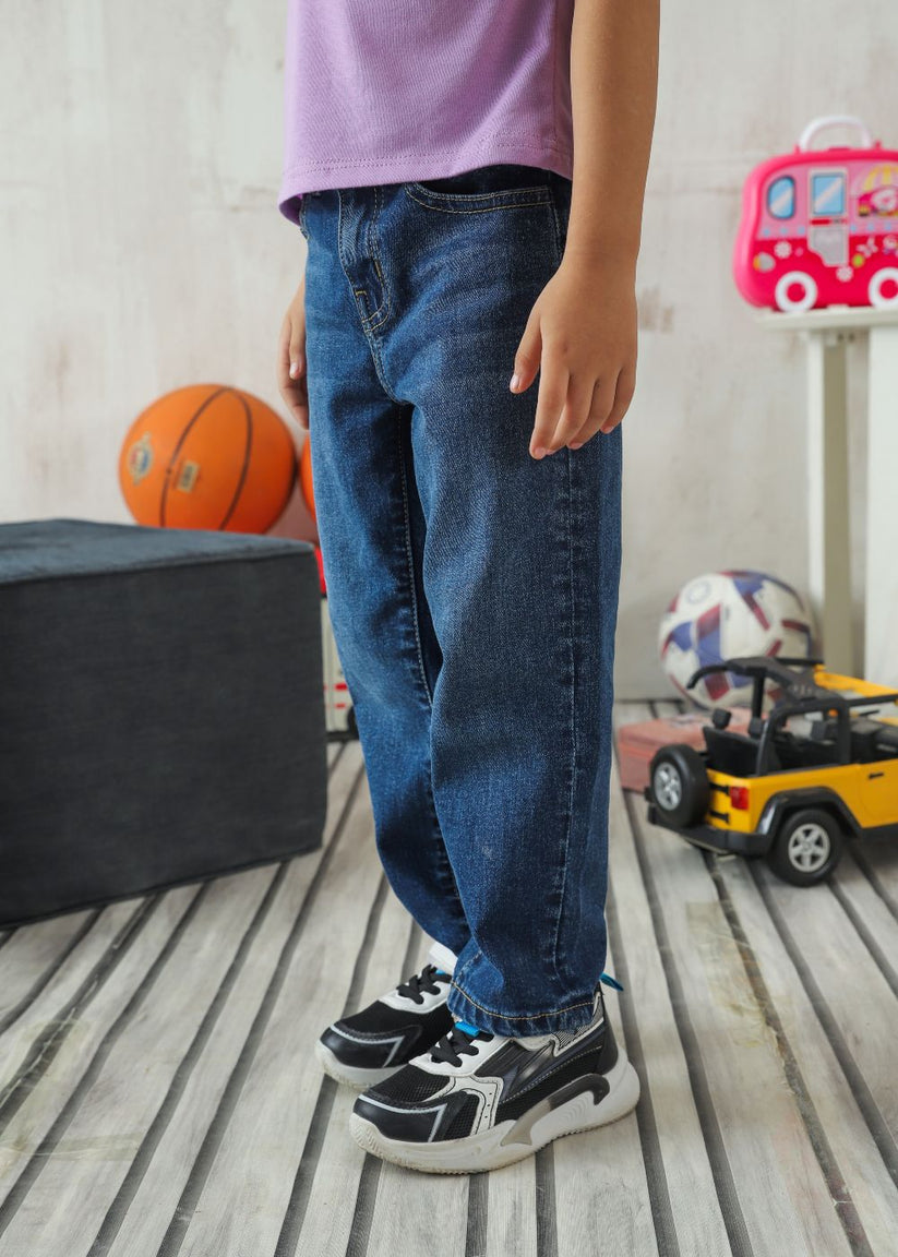 Boy's slim fit blue jeans with faded wash finish