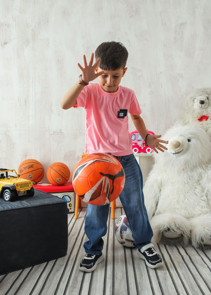 Boys' candy pink crew neck T-shirt with short sleeves