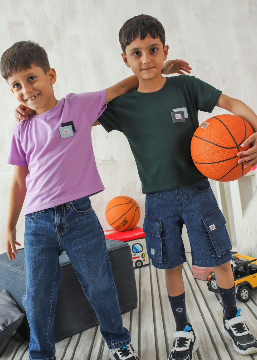 Boys' regular fit emerald green crew neck T-shirt with short sleeves
