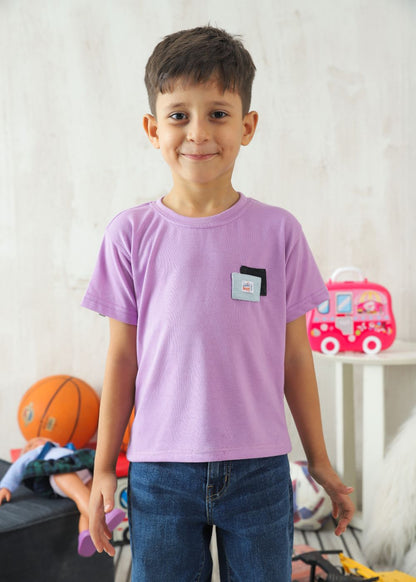 Boys' regular fit lilac crew neck T-shirt with short sleeves
