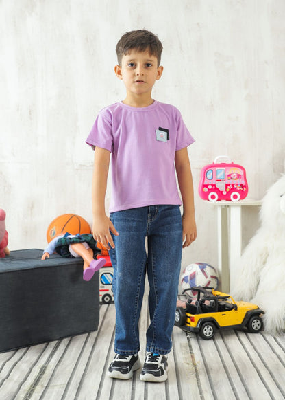 Boys' regular fit lilac crew neck T-shirt with short sleeves