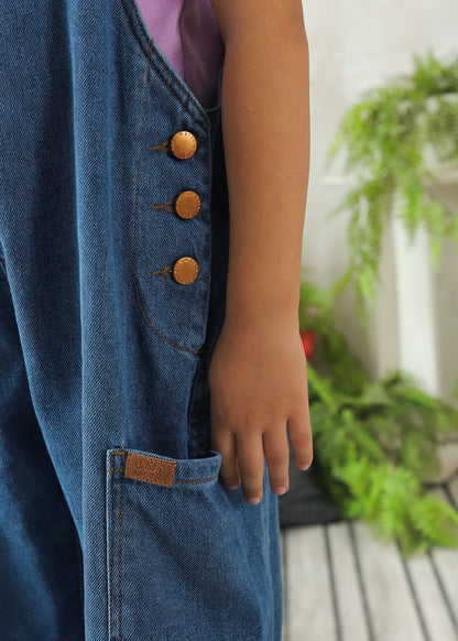 Boys' regular fit mid blue denim dungaree with adjustable shoulder straps