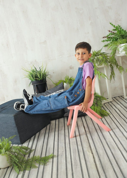 Boys' regular fit mid blue denim dungaree with adjustable shoulder straps