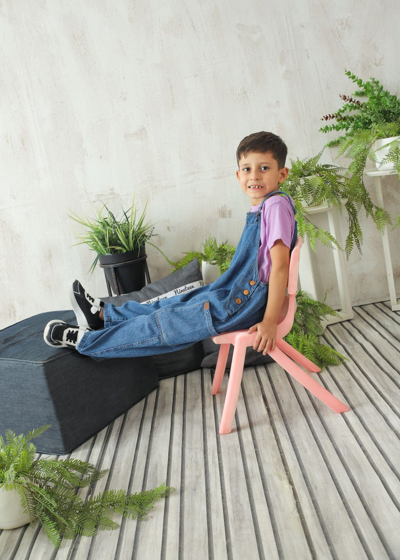 Boys' regular fit mid blue denim dungaree with adjustable shoulder straps
