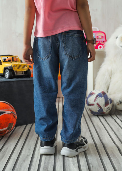 Boys' straight fit blue jeans with clean denim finish