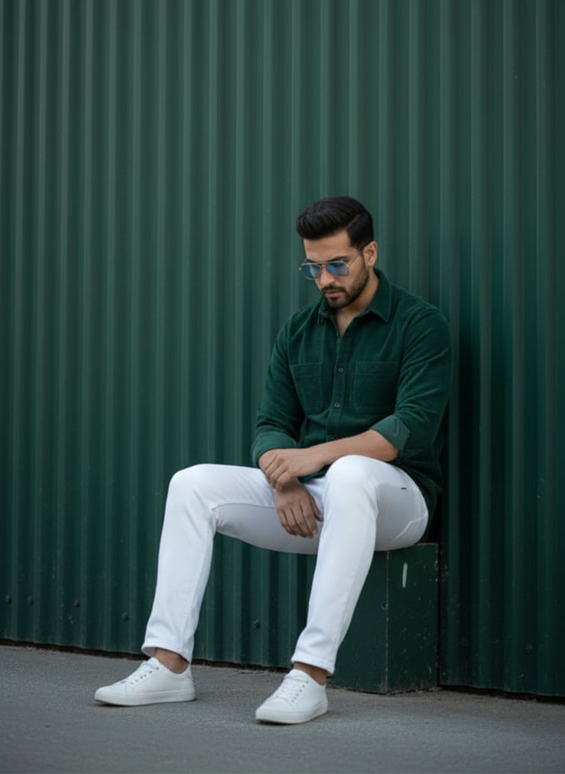Straight fit men’s jeans in bright white with stretch fabric and modern tailored look