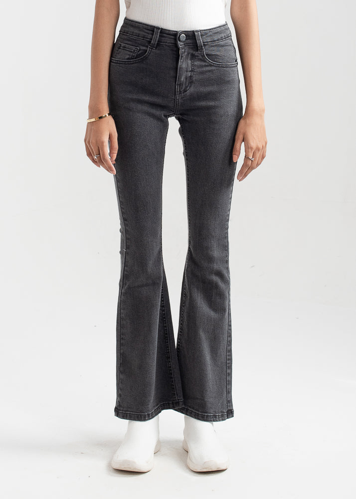 Mid-Rise Women's Bootcut Denim Jeans in Charcoal Grey