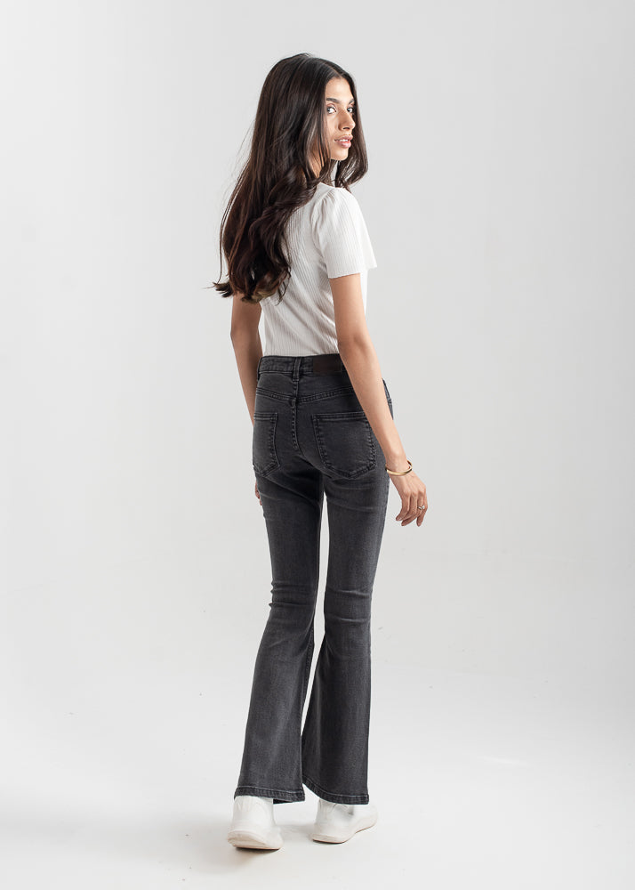 Mid-Rise Women's Bootcut Denim Jeans in Charcoal Grey
