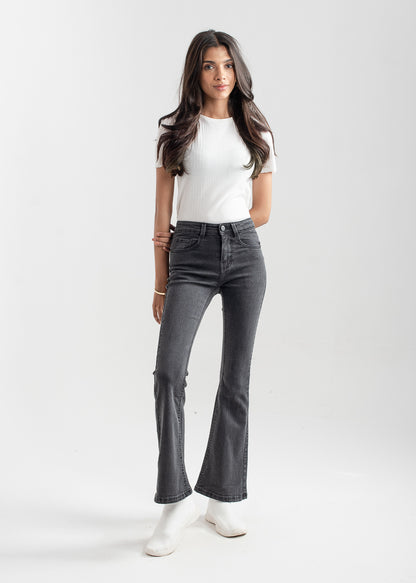 Mid-Rise Women's Bootcut Denim Jeans in Charcoal Grey