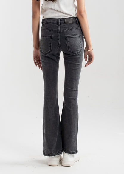 Mid-Rise Women's Bootcut Denim Jeans in Charcoal Grey