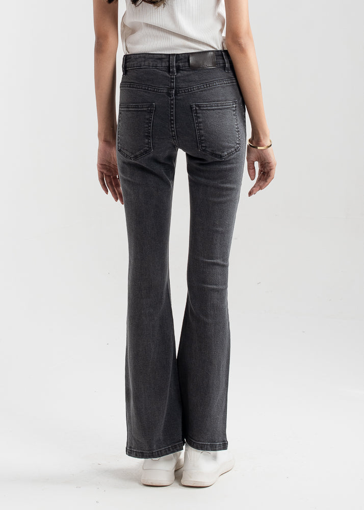 Mid-Rise Women's Bootcut Denim Jeans in Charcoal Grey